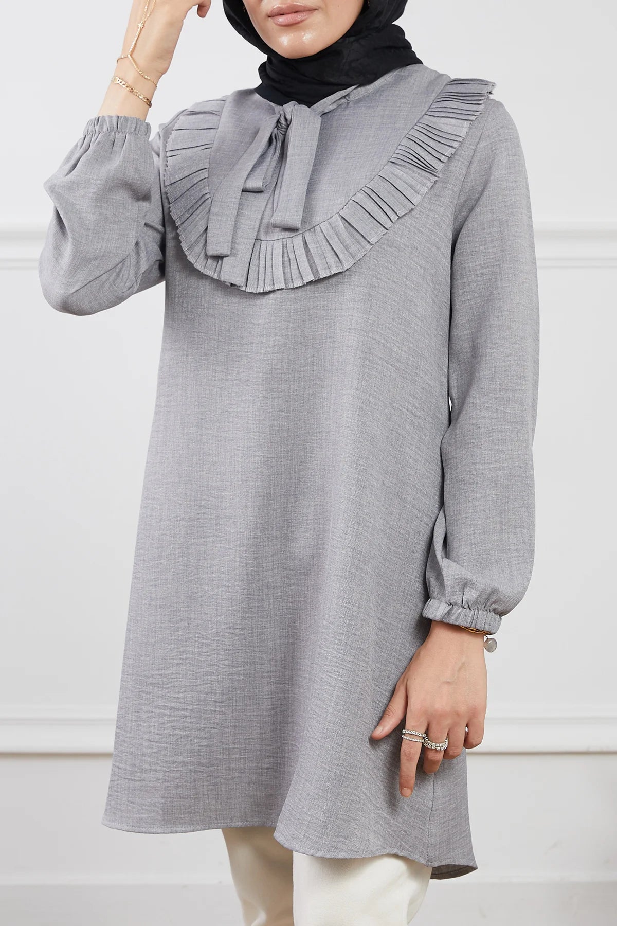 Fırfır Detaylı Tunik Gri