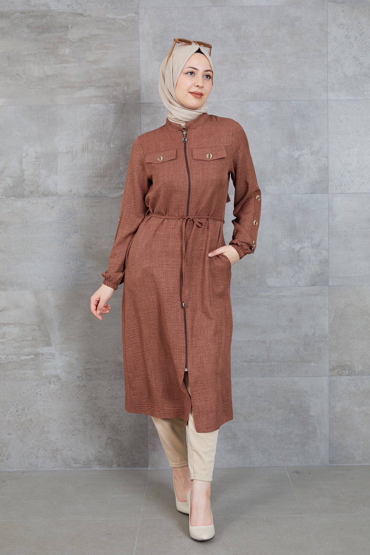 Fermuarlı Tunik Kahve