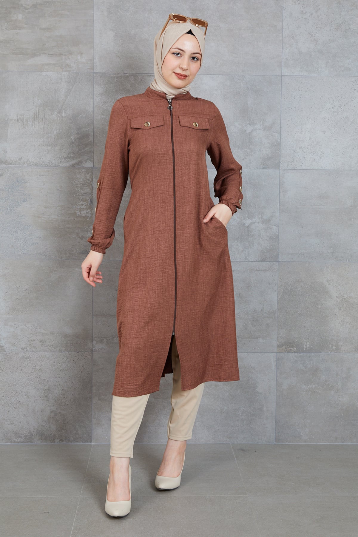 Fermuarlı Tunik Kahve