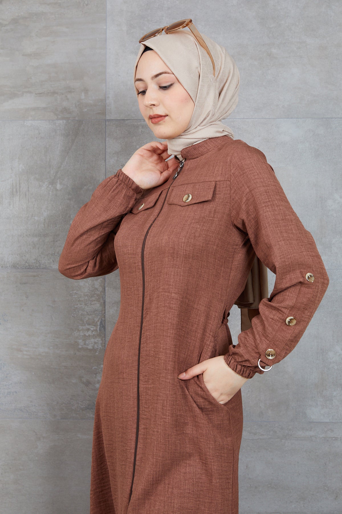 Fermuarlı Tunik Kahve