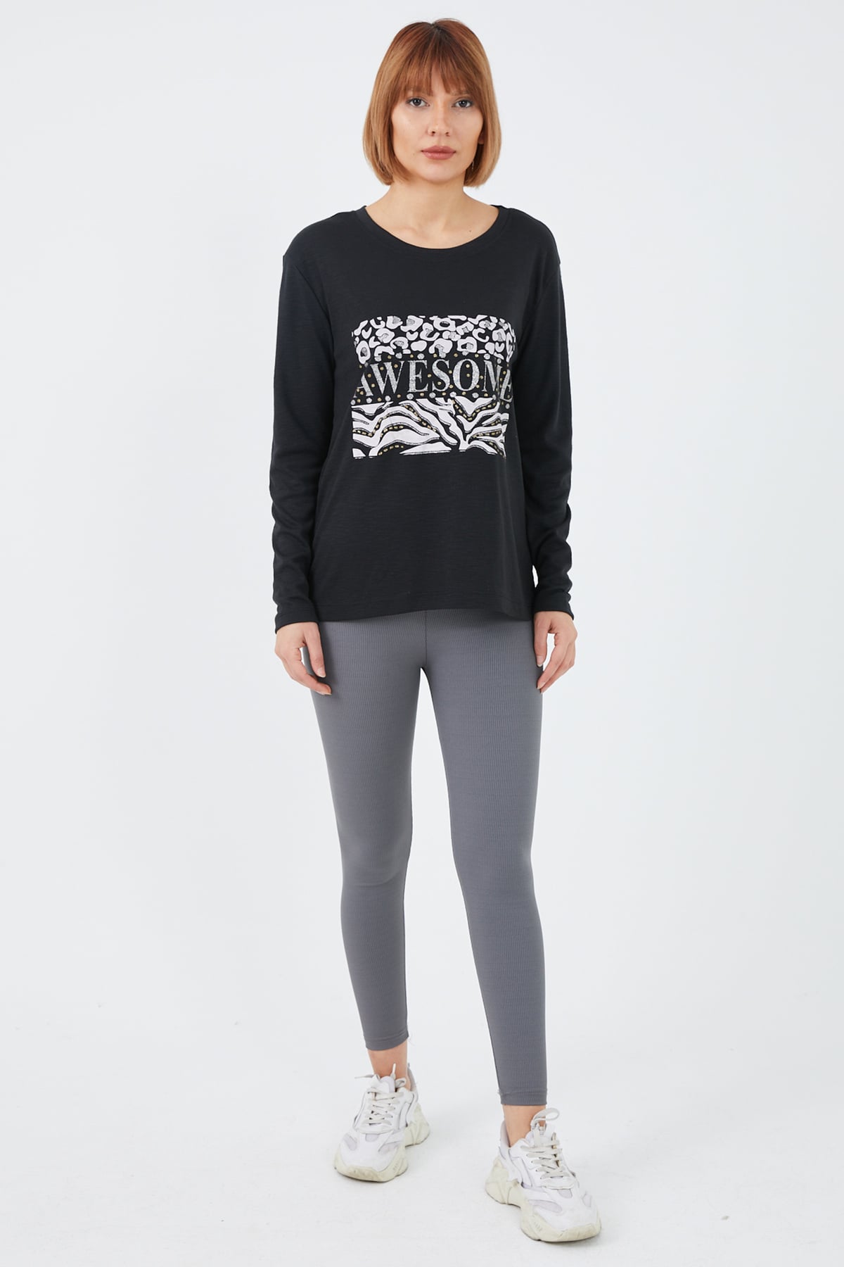 Awesome Baskılı Bluz Siyah