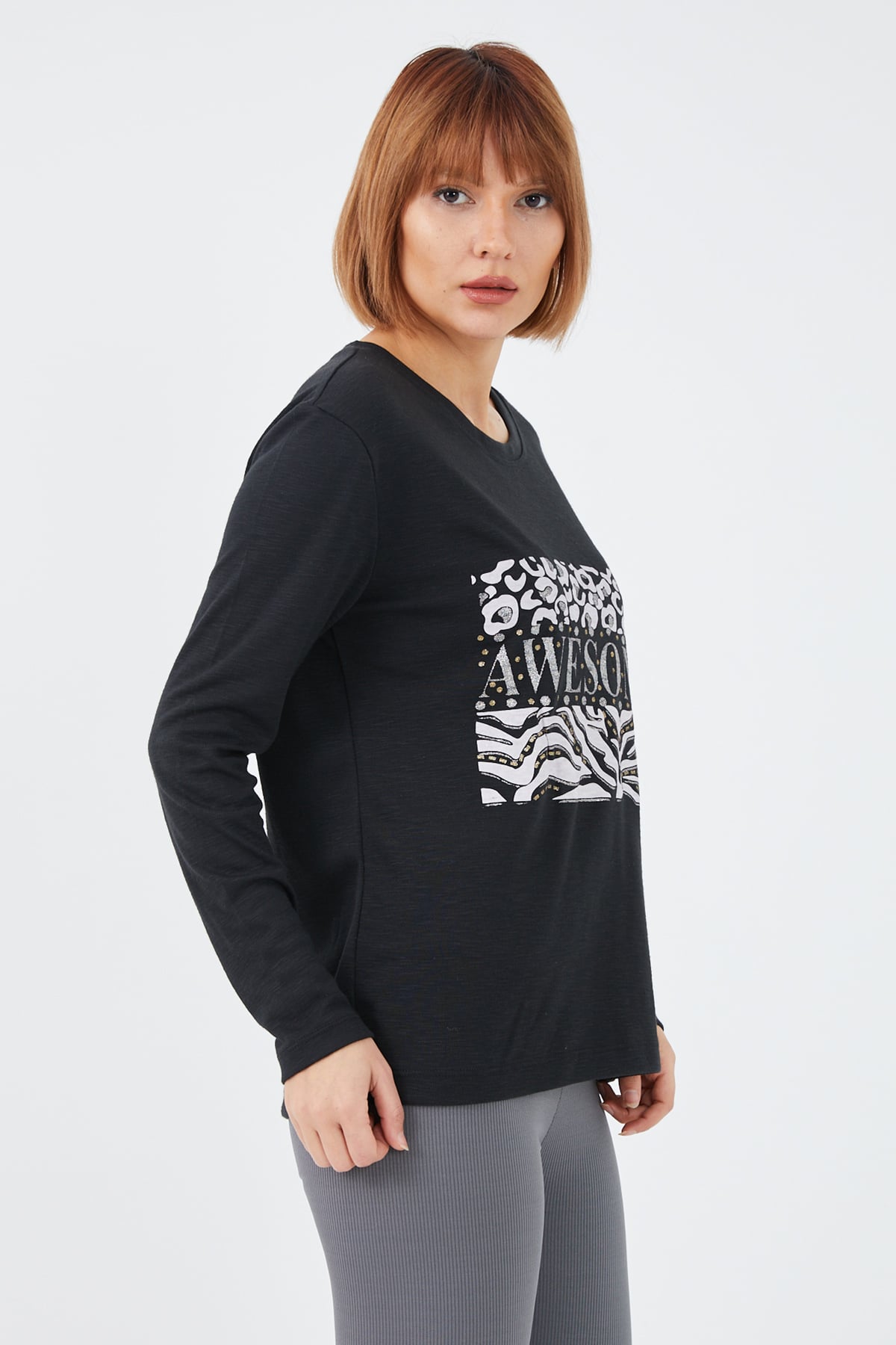 Awesome Baskılı Bluz Siyah
