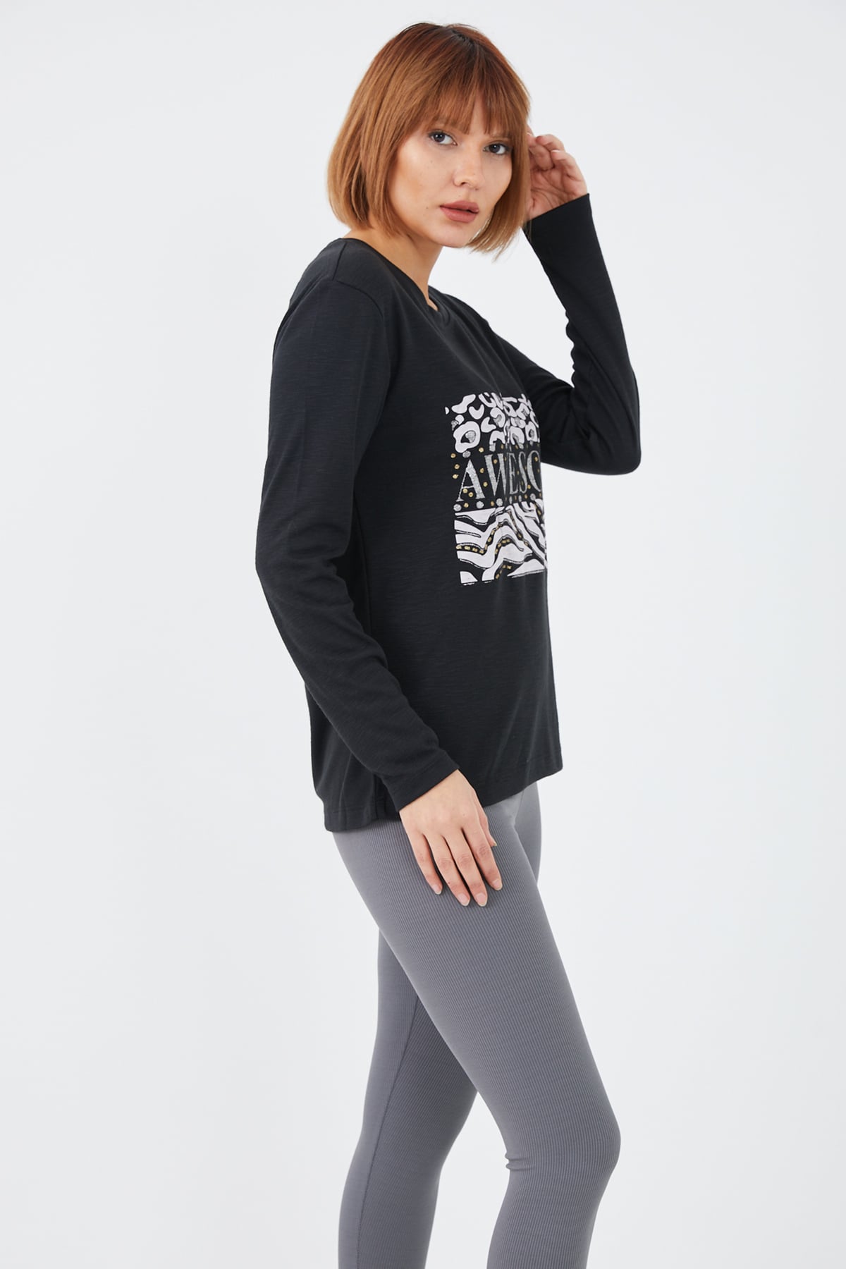 Awesome Baskılı Bluz Siyah