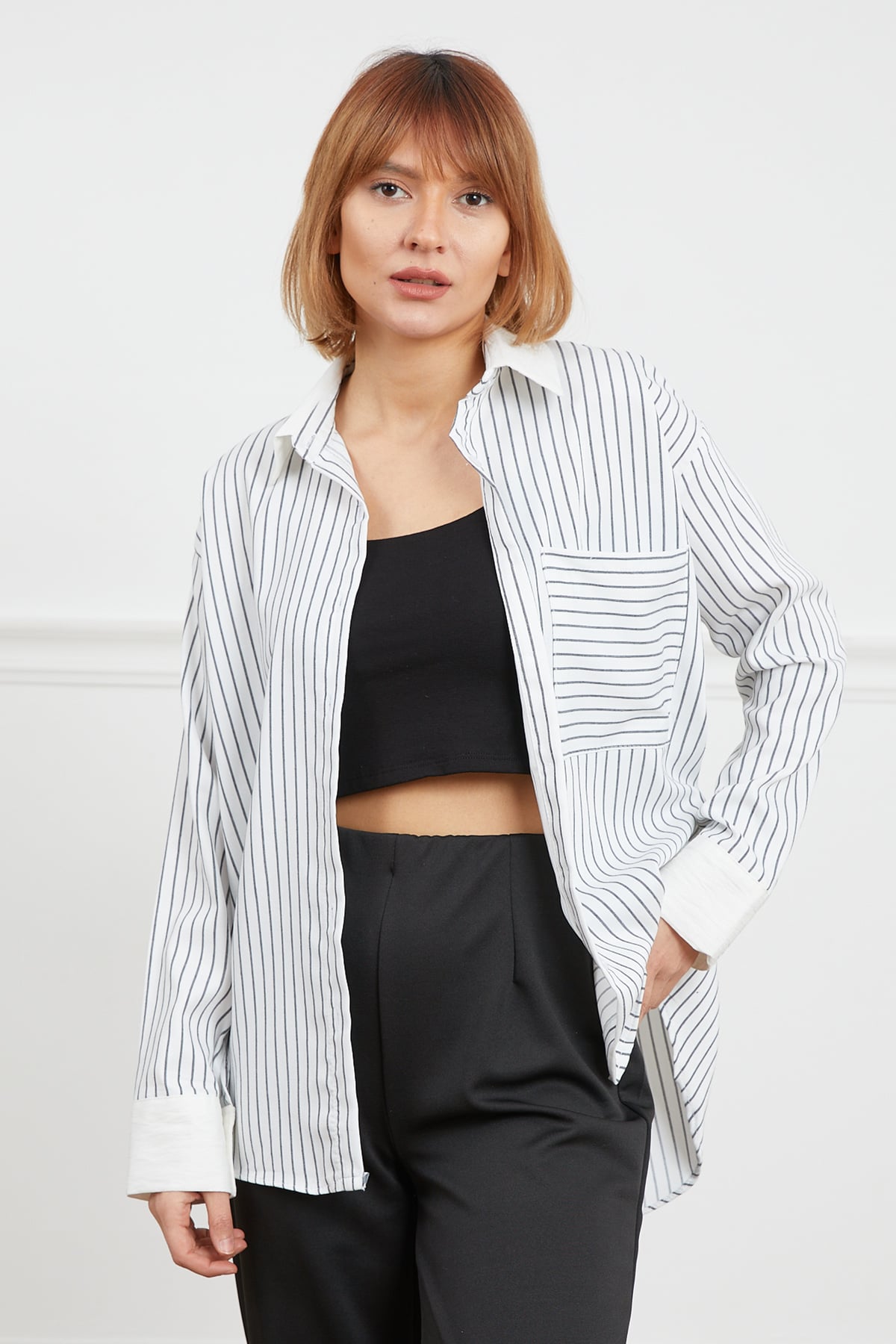 Tek Cepli Çizgili Gömlek Siyah