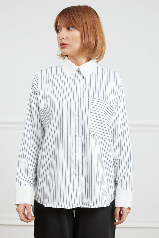 Tek Cepli Çizgili Gömlek Siyah