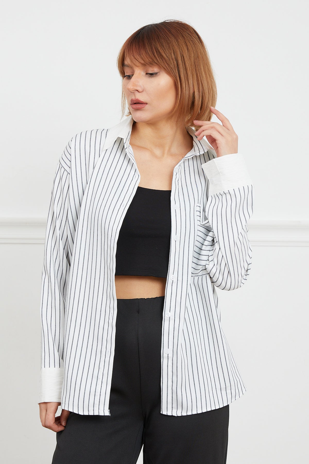 Tek Cepli Çizgili Gömlek Siyah