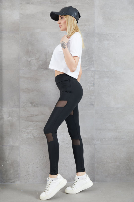 Tül Detaylı Tayt Siyah