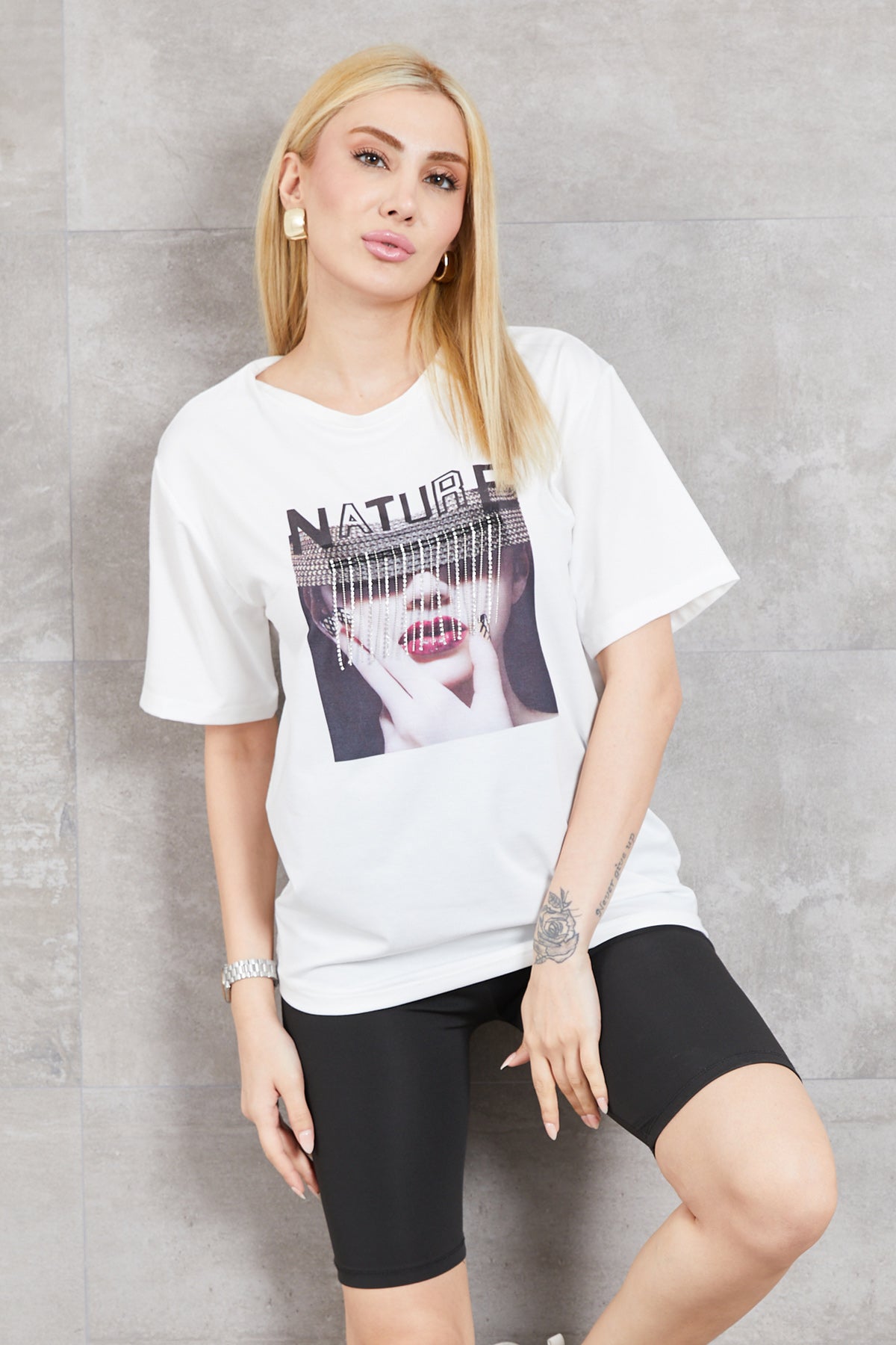 Nature Baskılı T-shirt Ekru