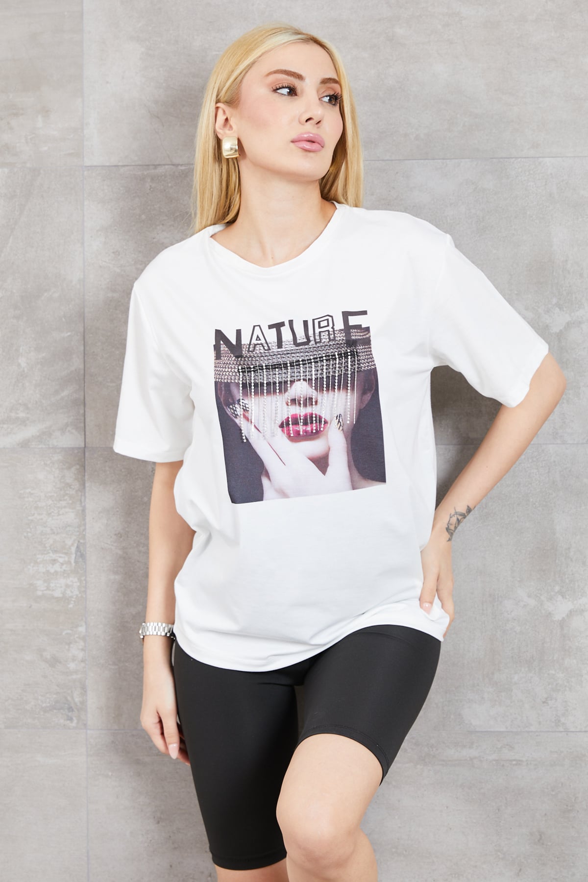 Nature Baskılı T-shirt Ekru