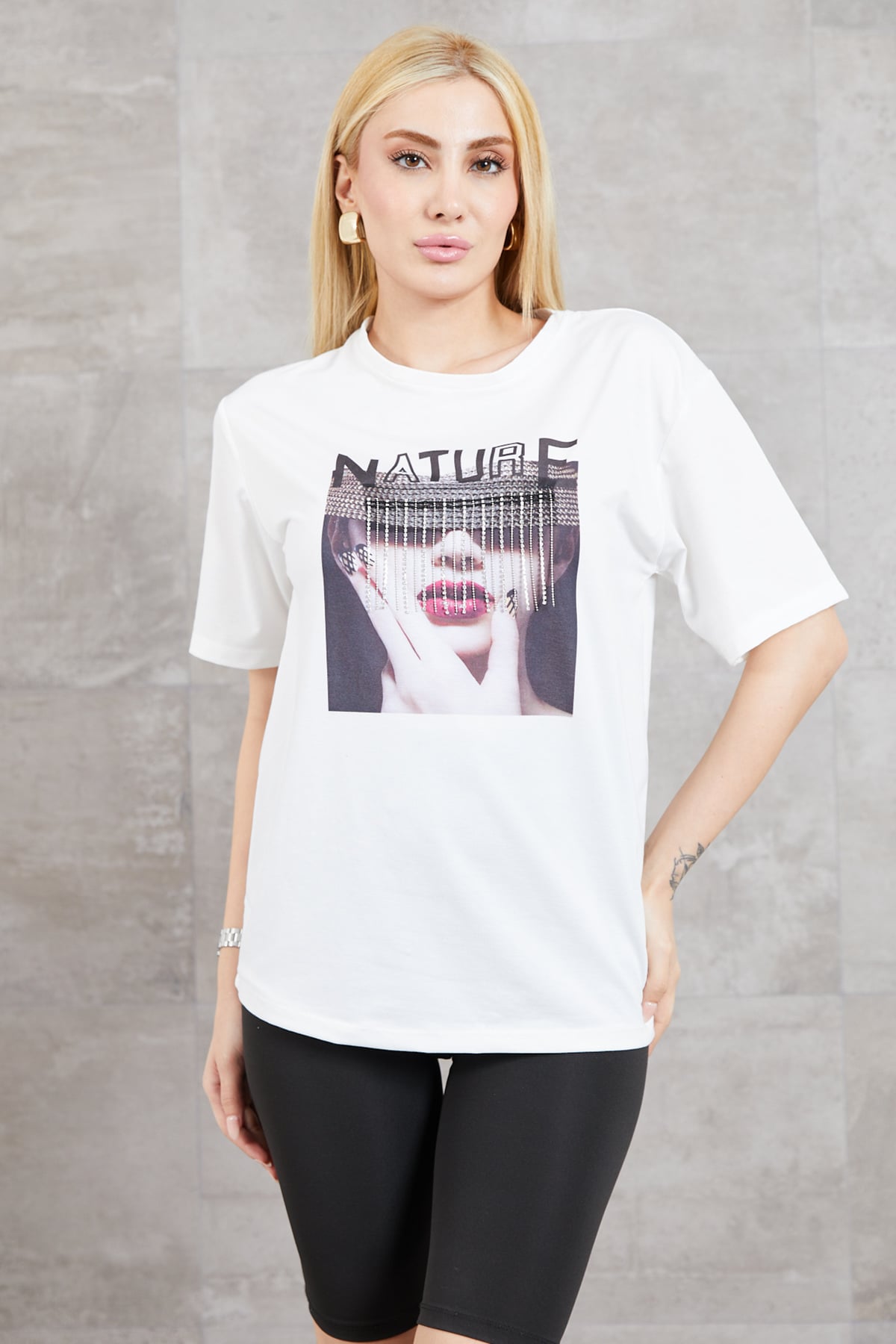 Nature Baskılı T-shirt Ekru