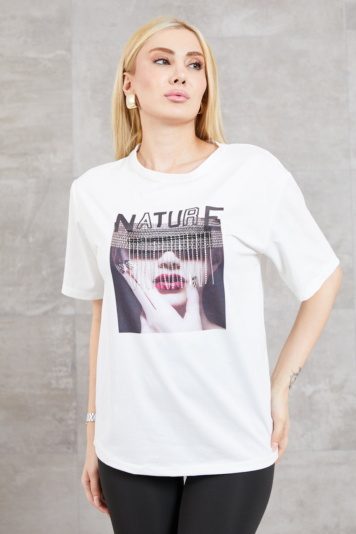 Nature Baskılı T-shirt Ekru