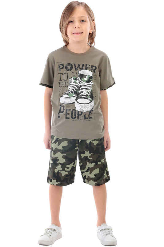 Erkek Çocuk Şortlu İkili Takım Haki