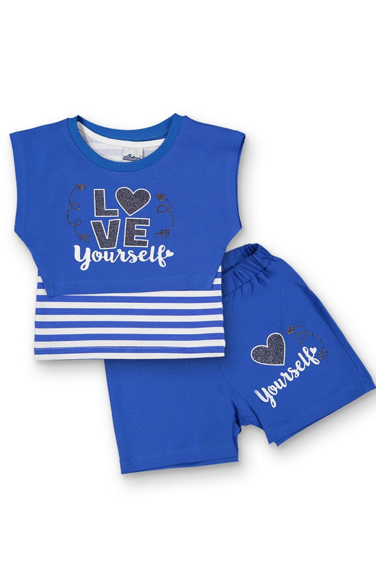 Kalp Baskılı Kız Çocuk Takım Mavi