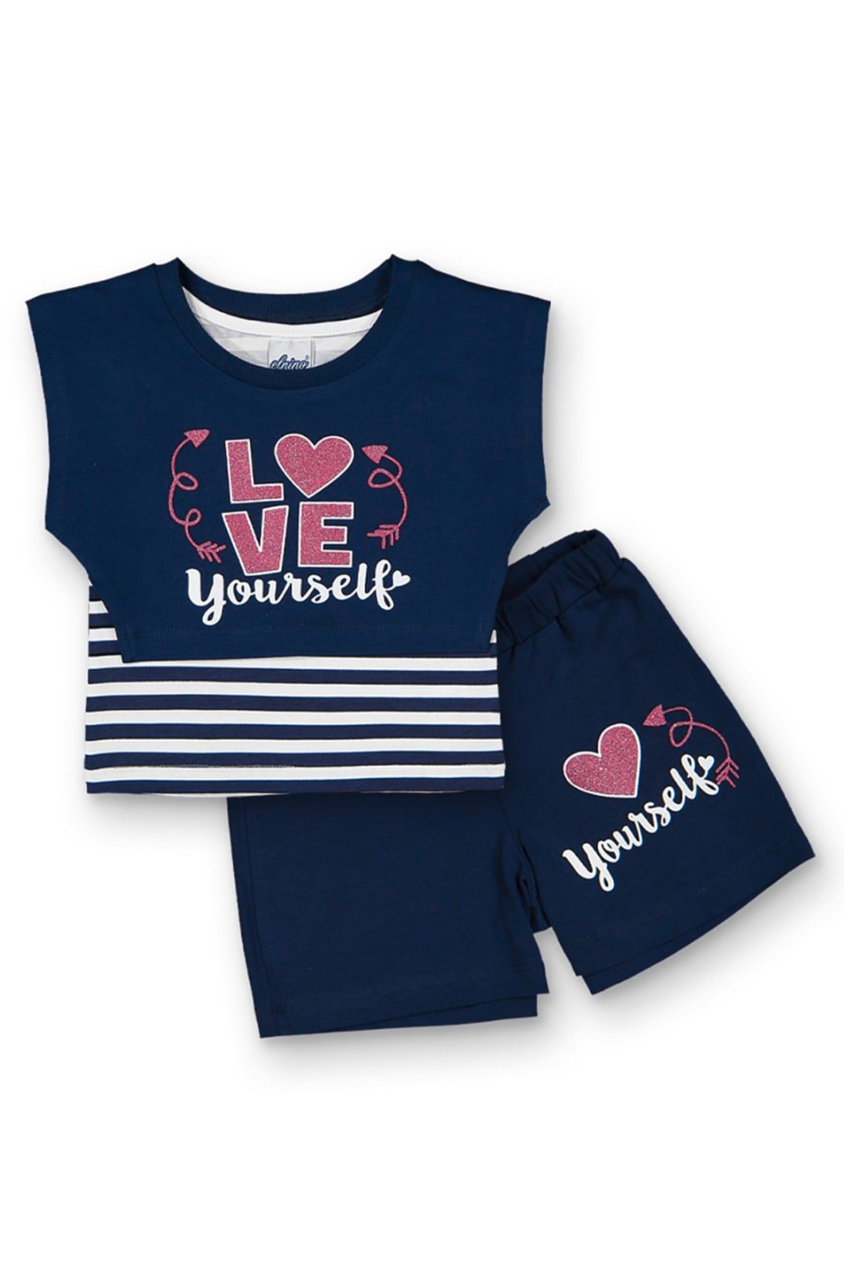 Kalp Baskılı Kız Çocuk Takım Lacivert