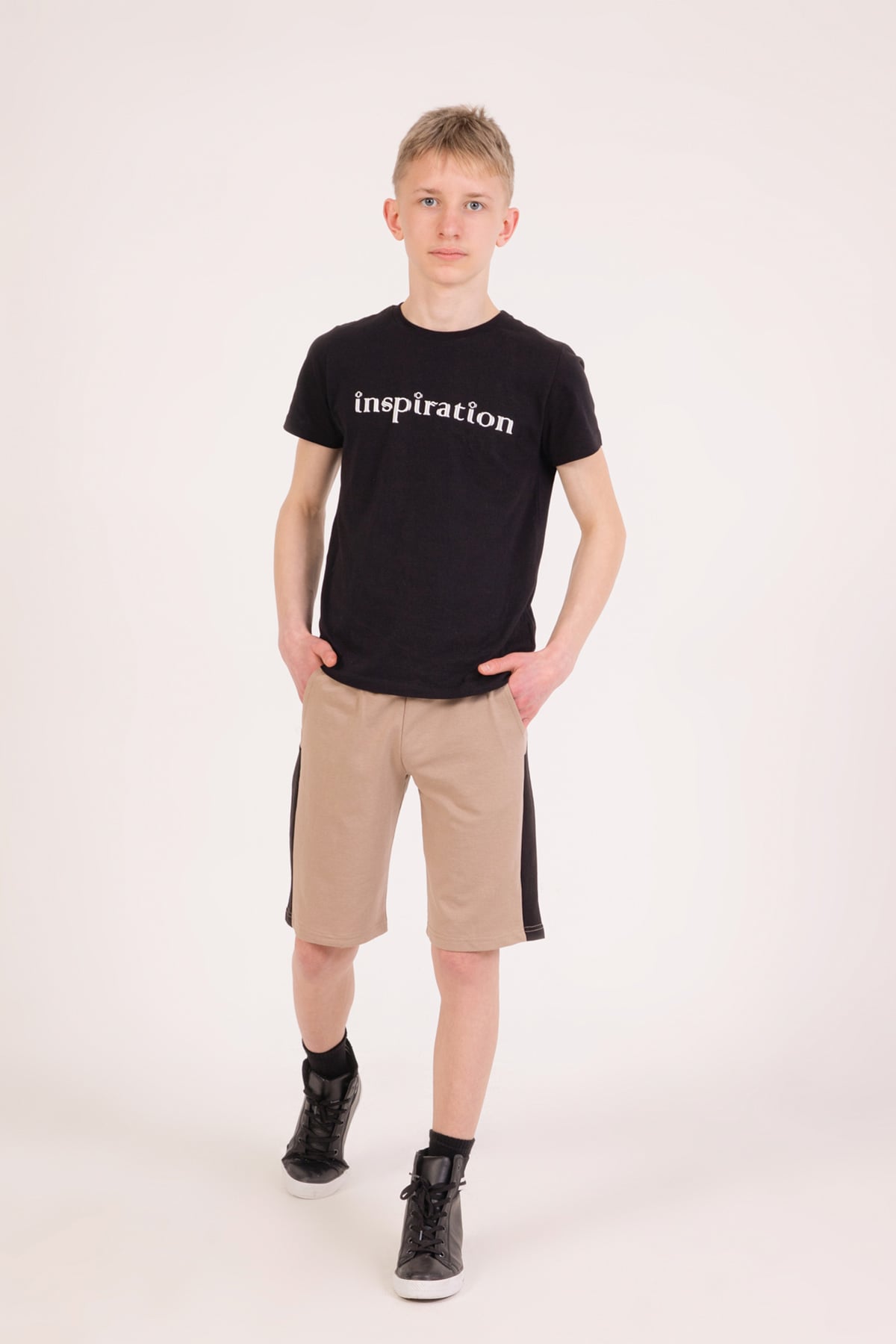 Erkek Çocuk Garnili Şort Açık Kahve