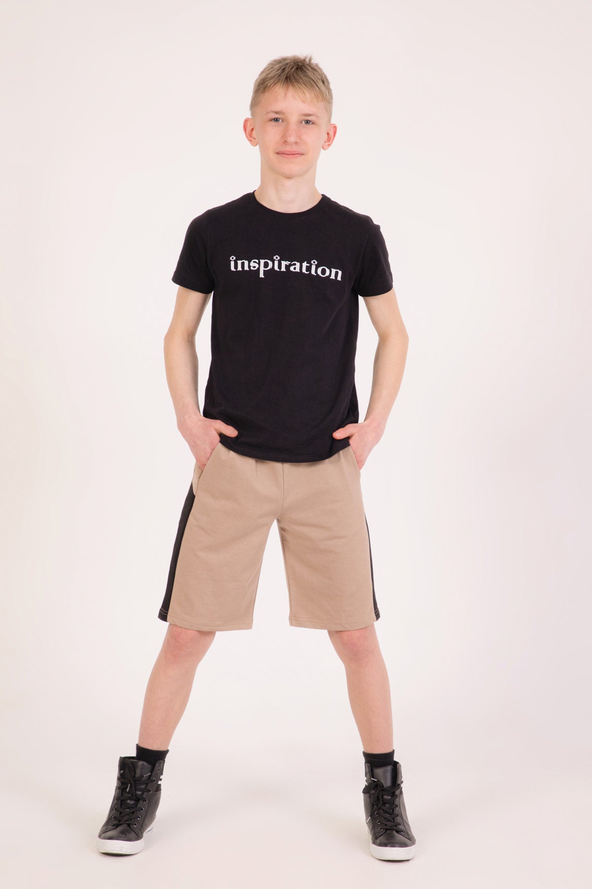 Erkek Çocuk Garnili Şort Açık Kahve