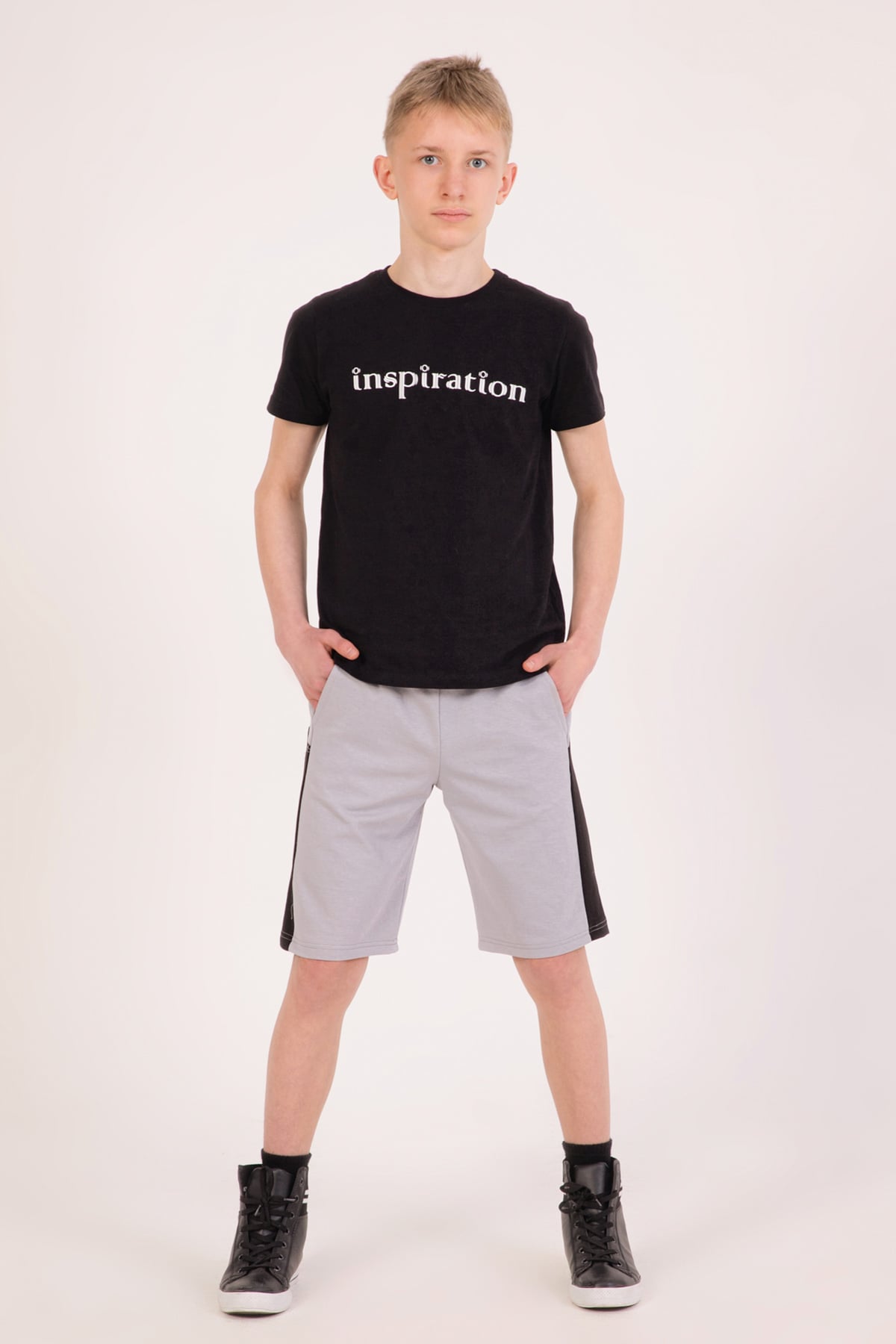 Erkek Çocuk Garnili Şort Gri