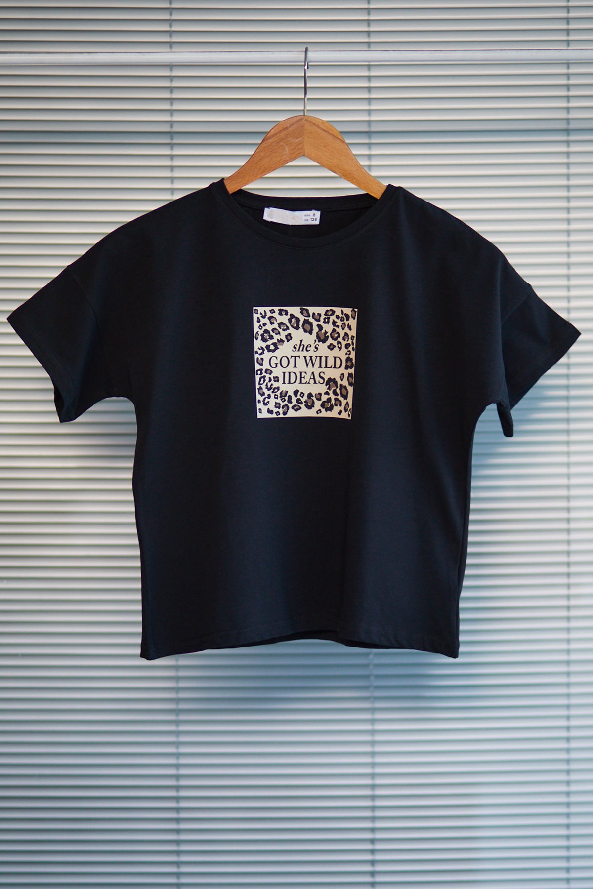 Kız Çocuk Leopar Baskılı T-shirt Siyah