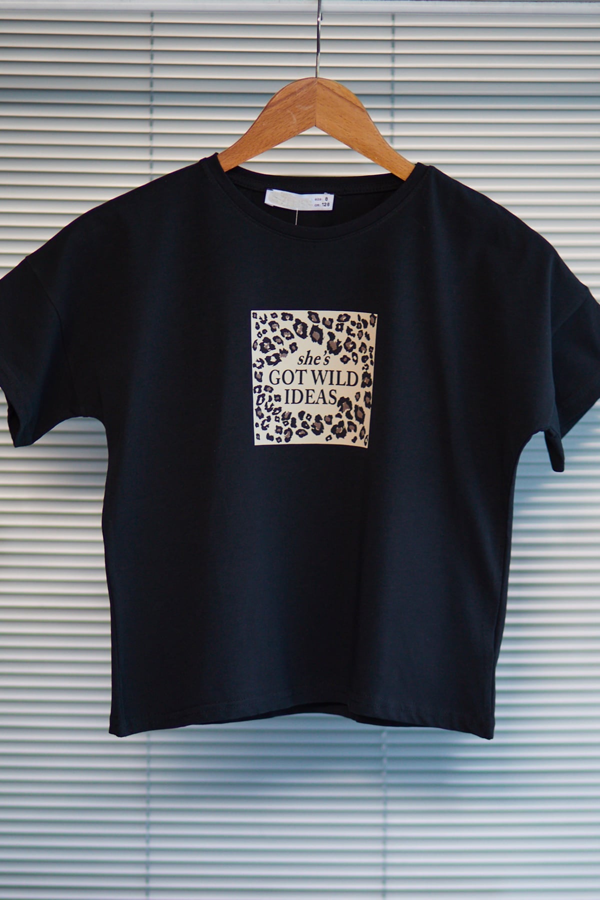 Kız Çocuk Leopar Baskılı T-shirt Siyah