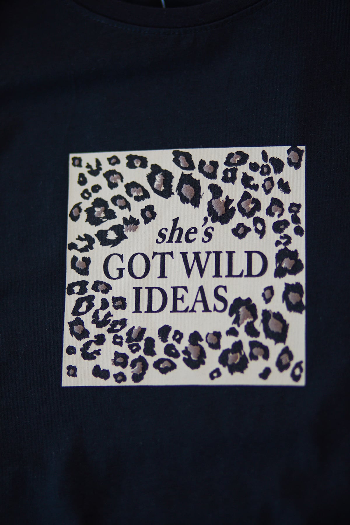 Kız Çocuk Leopar Baskılı T-shirt Siyah