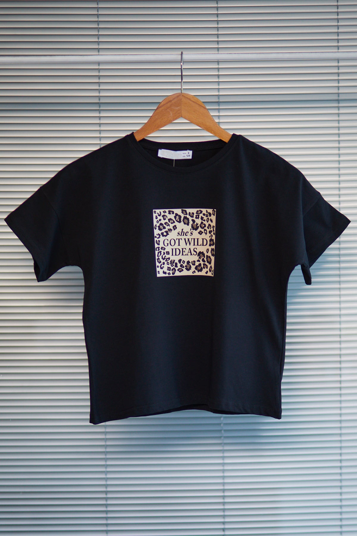 Kız Çocuk Leopar Baskılı T-shirt Siyah