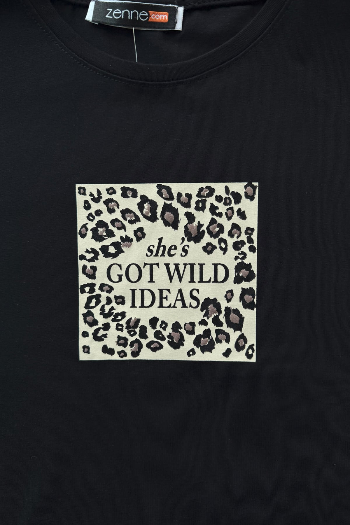 Kız Çocuk Leopar Baskılı T-shirt Siyah