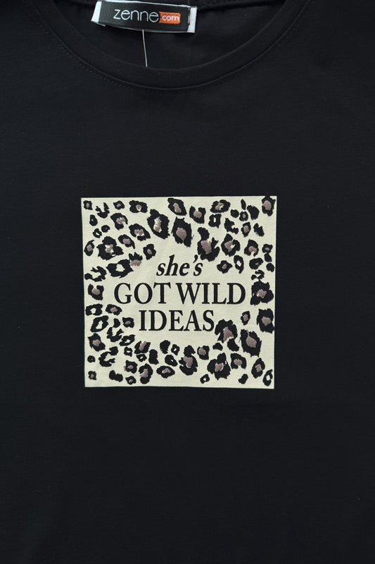 Kız Çocuk Leopar Baskılı T-shirt Siyah