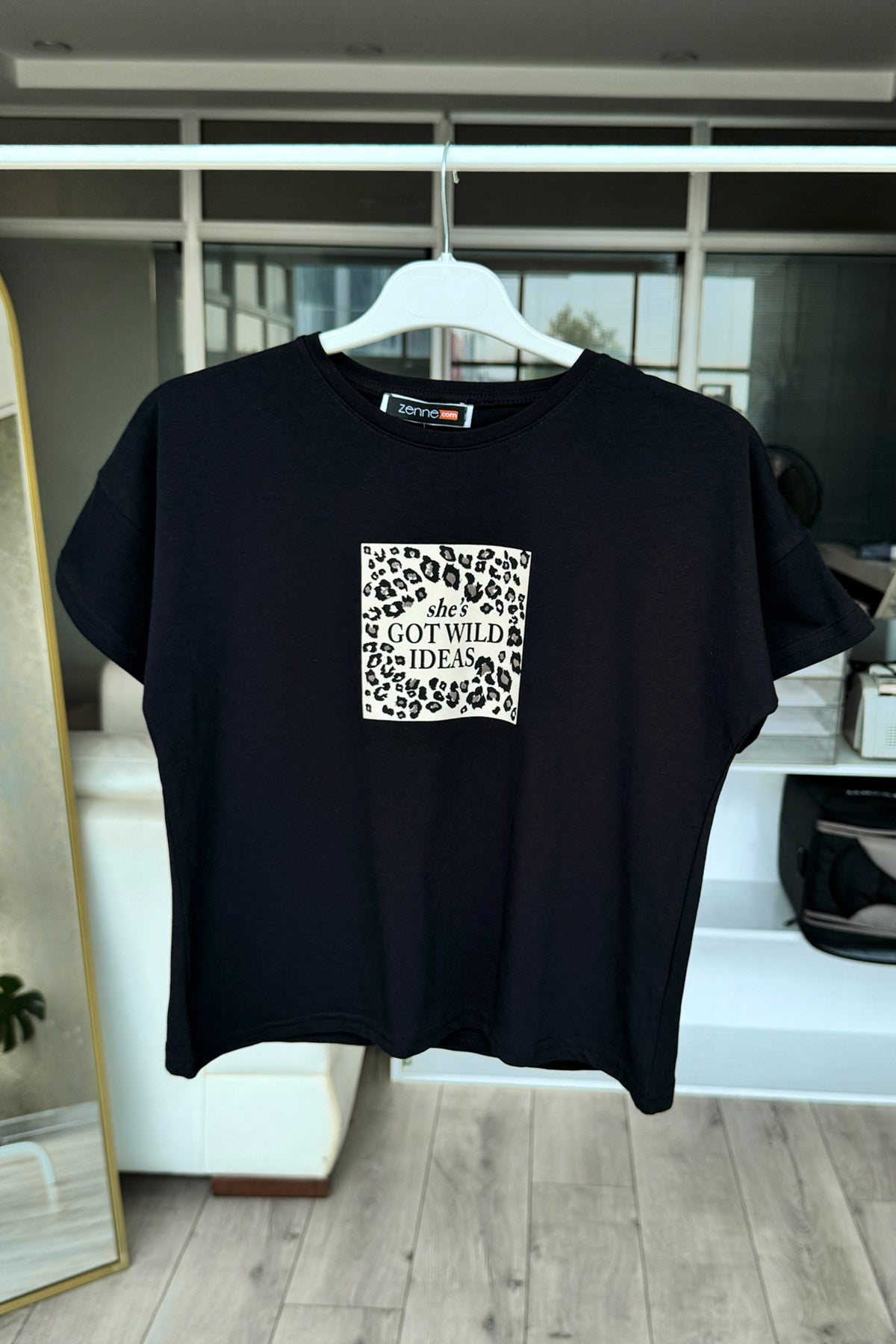 Kız Çocuk Leopar Baskılı T-shirt Siyah