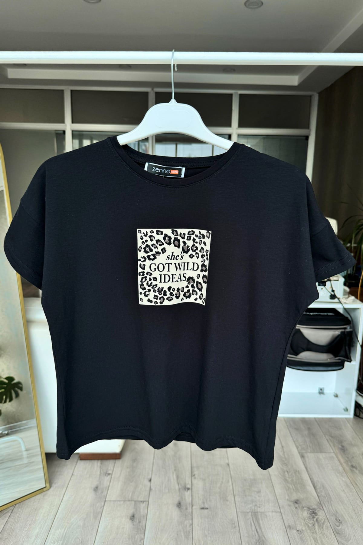 Kız Çocuk Leopar Baskılı T-shirt Siyah