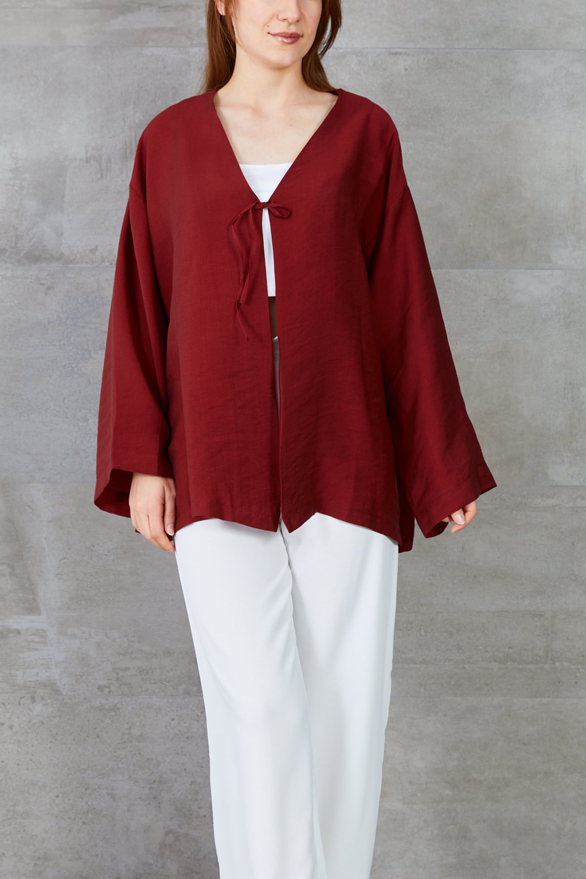 Önü Bağlamalı Kimono Bordo