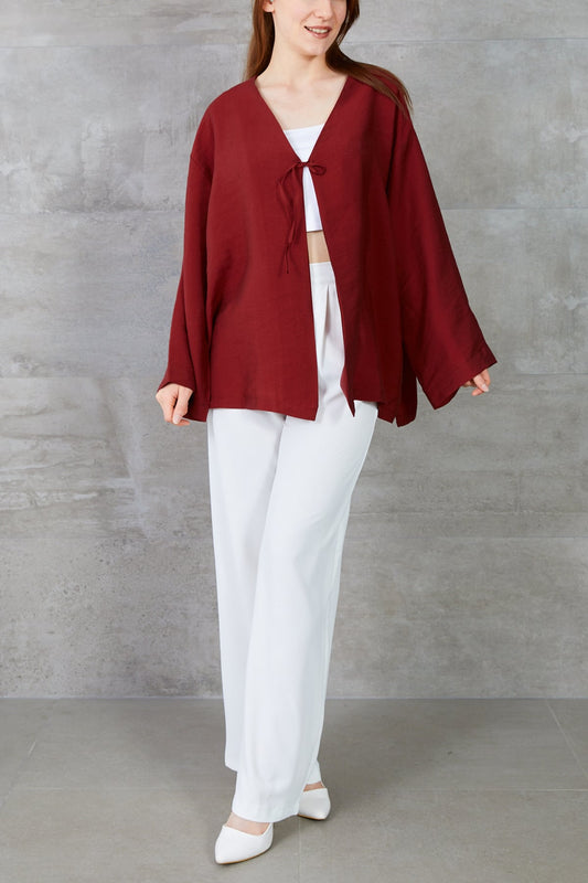 Önü Bağlamalı Kimono Bordo