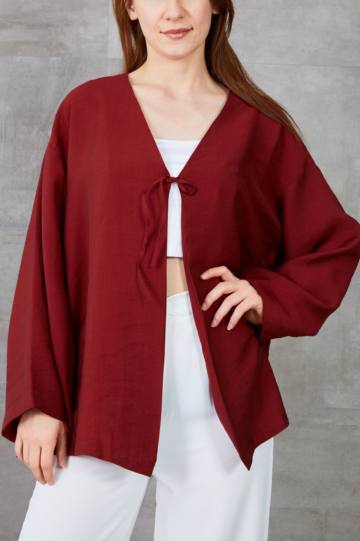 Önü Bağlamalı Kimono Bordo