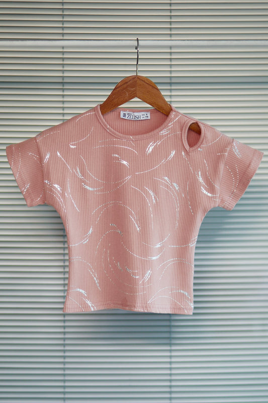 Kız Çocuk Fitilli T-shirt Pudra