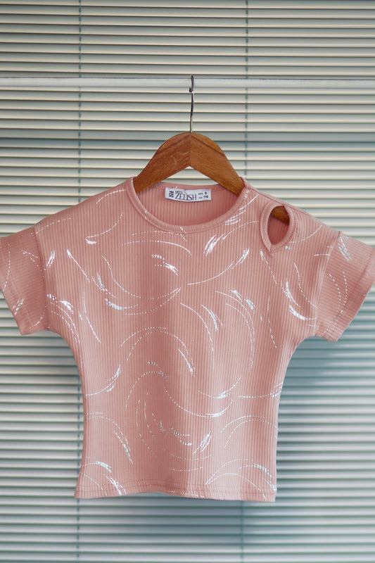 Kız Çocuk Fitilli T-shirt Pudra