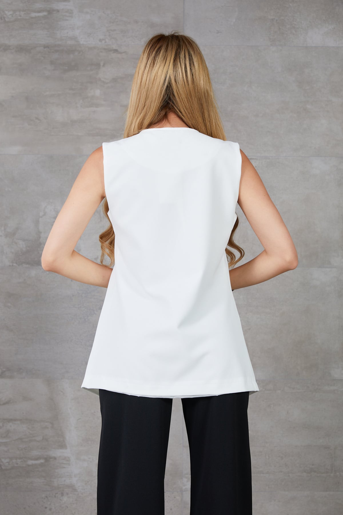 Kruvaze Yaka Düğme Detaylı Astarlı Yelek Ekru