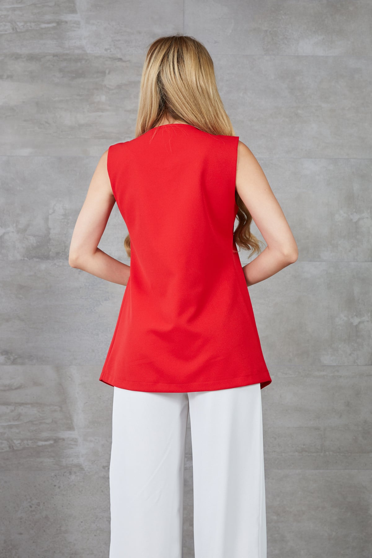 Kruvaze Yaka Düğme Detaylı Astarlı Yelek Kırmızı