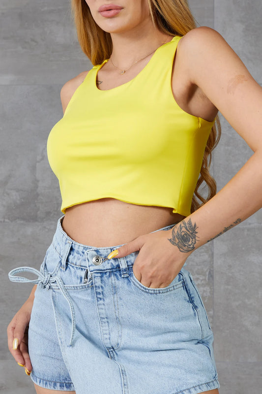 Kalın Askılı Crop Scuba Atlet Sarı