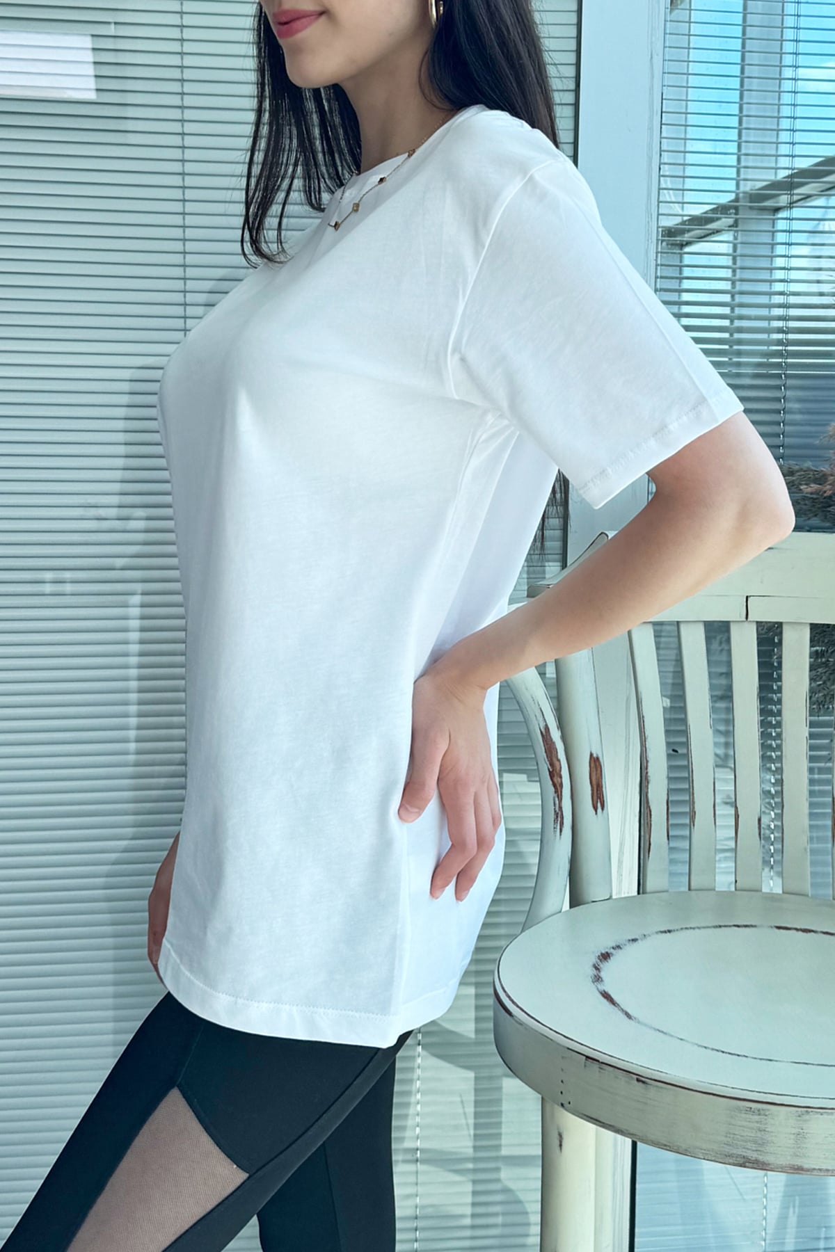 Oversize Bisiklet Yaka Basic T-shirt Beyaz