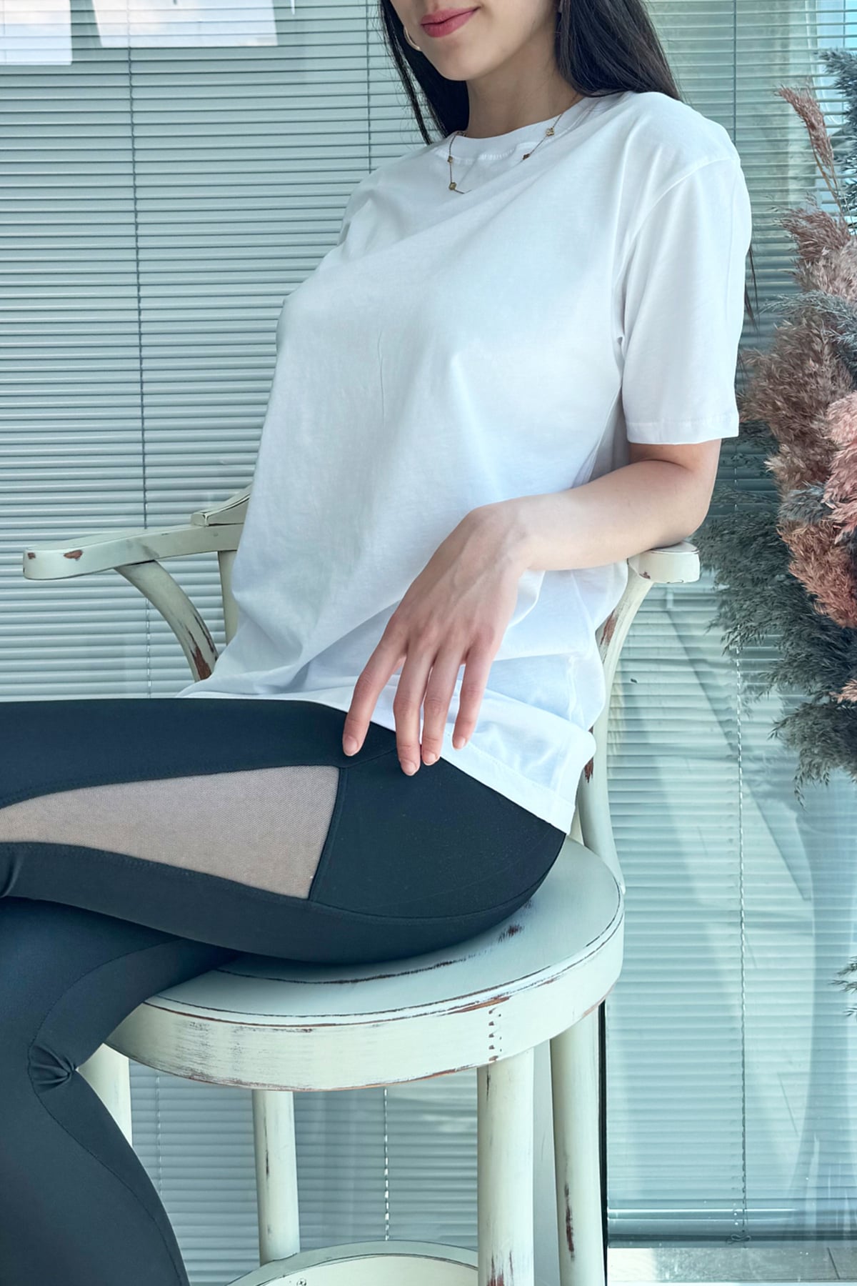 Oversize Bisiklet Yaka Basic T-shirt Beyaz