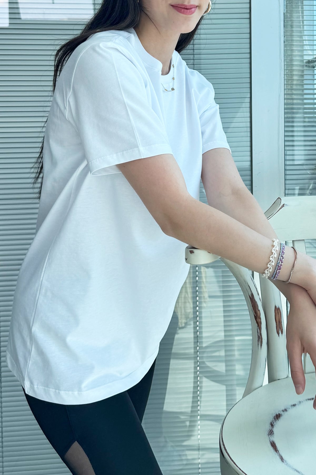 Oversize Bisiklet Yaka Basic T-shirt Beyaz