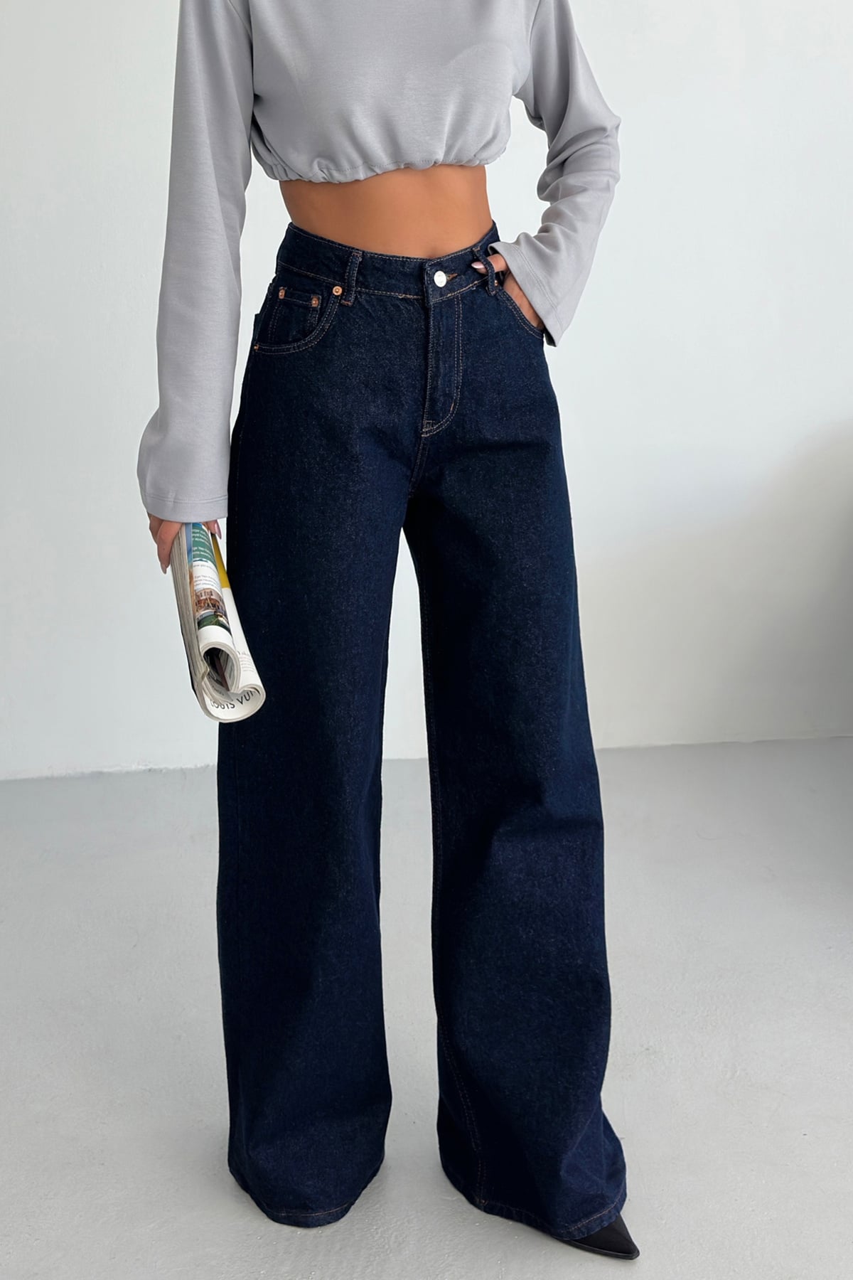 Yüksek Bel Palozzo Kot Pantolon Lacivert