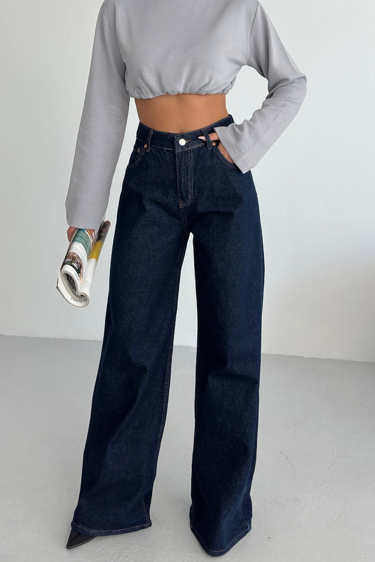 Yüksek Bel Palozzo Kot Pantolon Lacivert