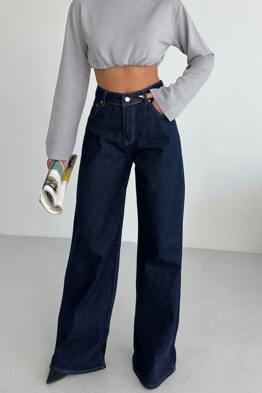 Yüksek Bel Palozzo Kot Pantolon Lacivert