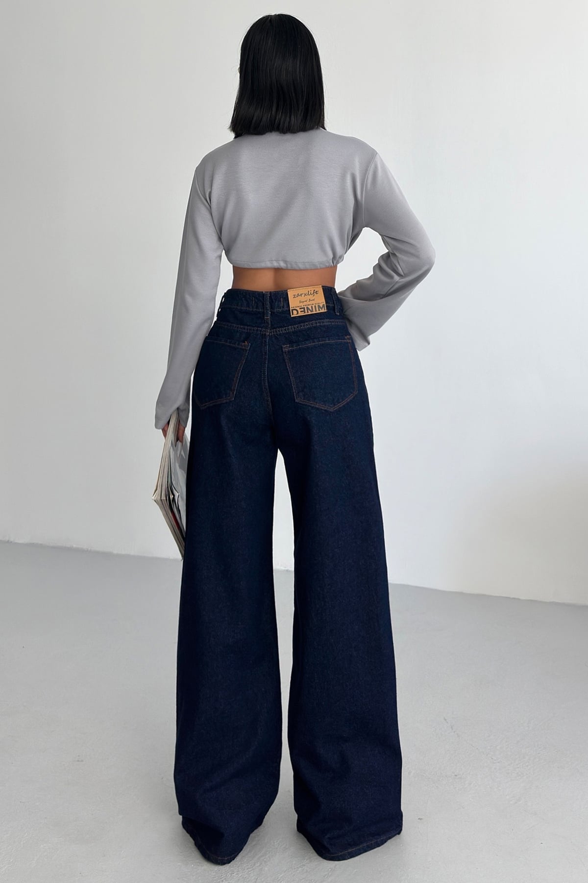 Yüksek Bel Palozzo Kot Pantolon Lacivert