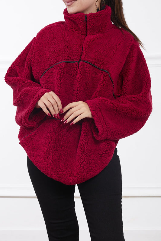 Kanguru Cepli Peluş Sweatshirt Bordo