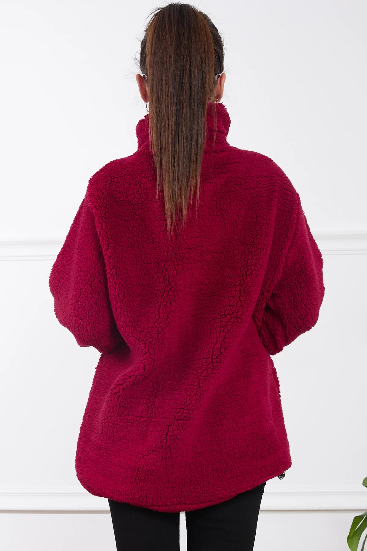 Kanguru Cepli Peluş Sweatshirt Bordo