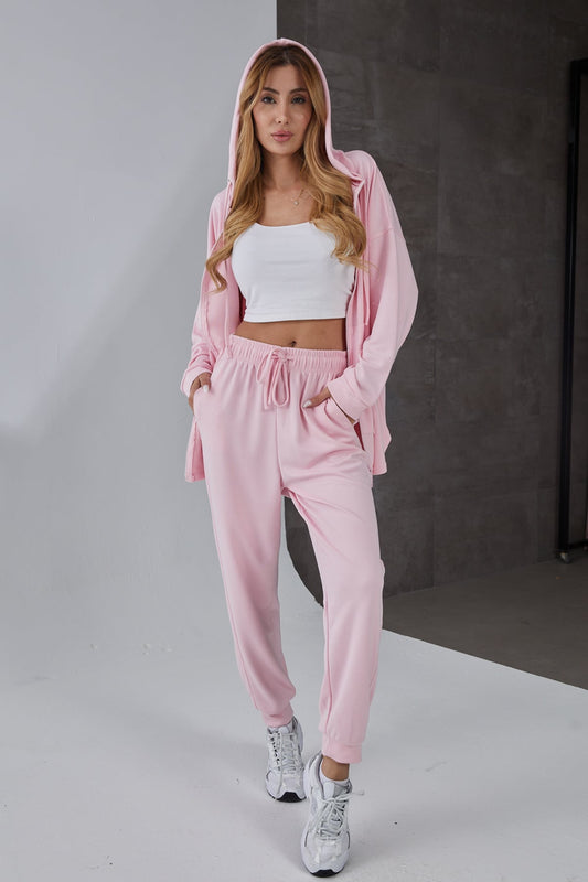 Kapüşonlu Fermuarlı Modal Eşofman Takımı Pembe