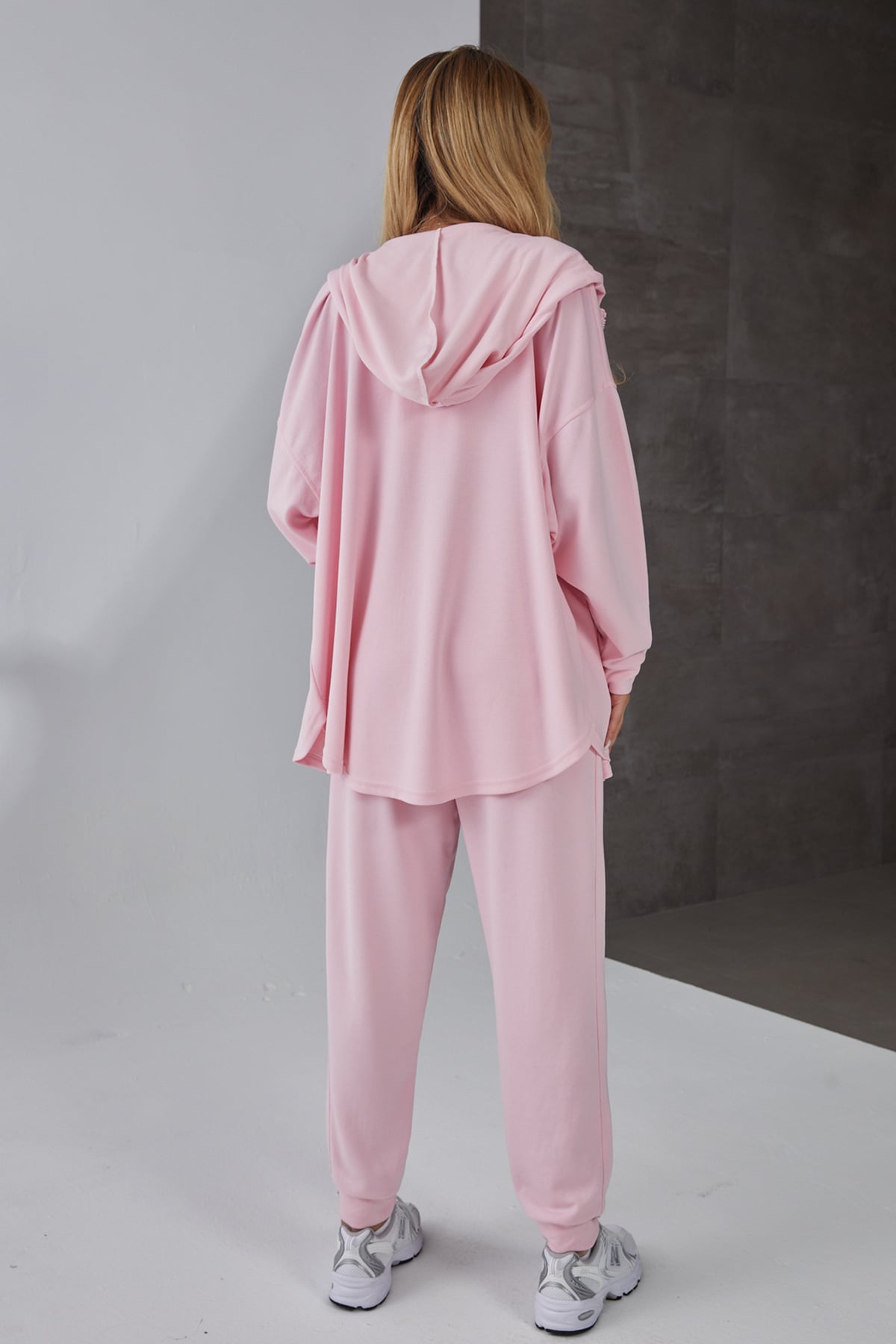 Kapüşonlu Fermuarlı Modal Eşofman Takımı Pembe