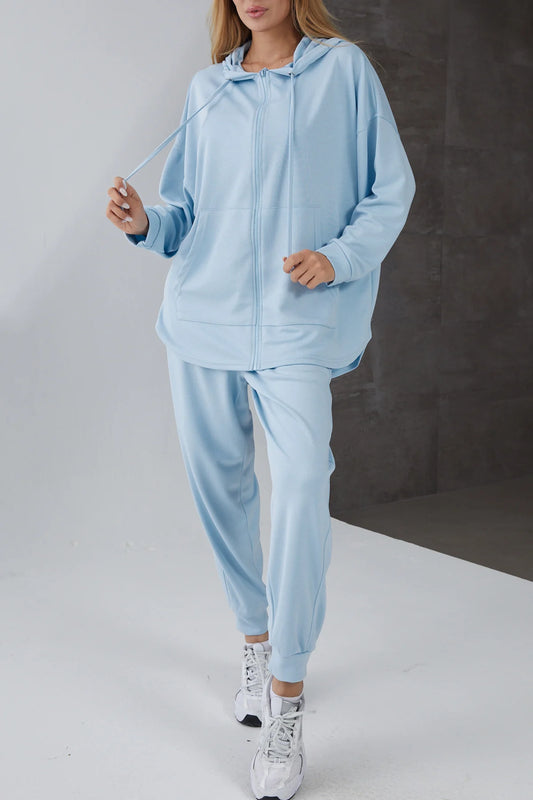 Kapüşonlu Fermuarlı Modal Eşofman Takımı Mavi