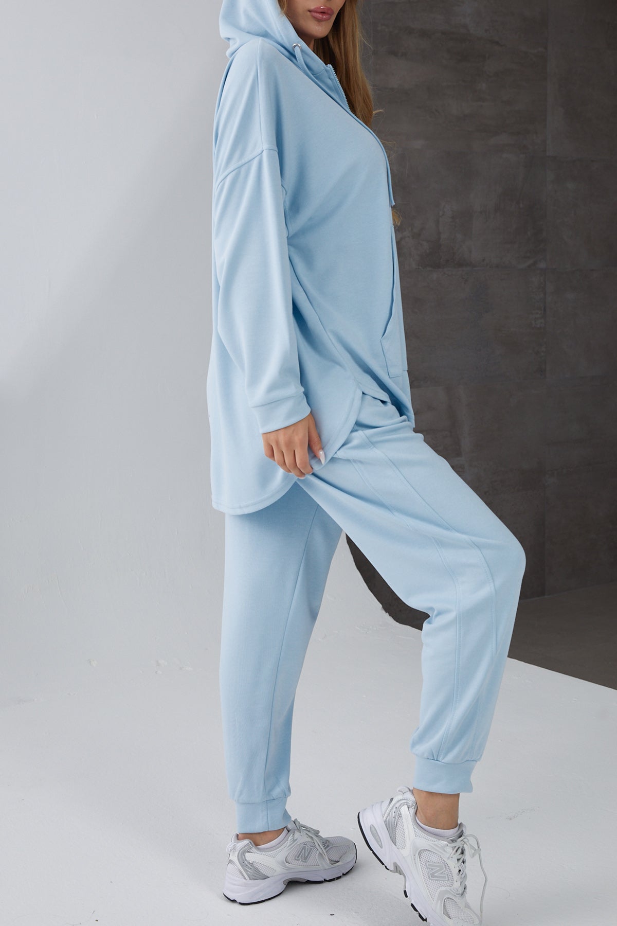 Kapüşonlu Fermuarlı Modal Eşofman Takımı Mavi